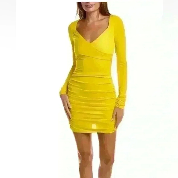 Cinq A Sept NWT Women Dress Pineapple Yellow Miah Ruched Mini Dress Size 4 - Picture 1 of 6